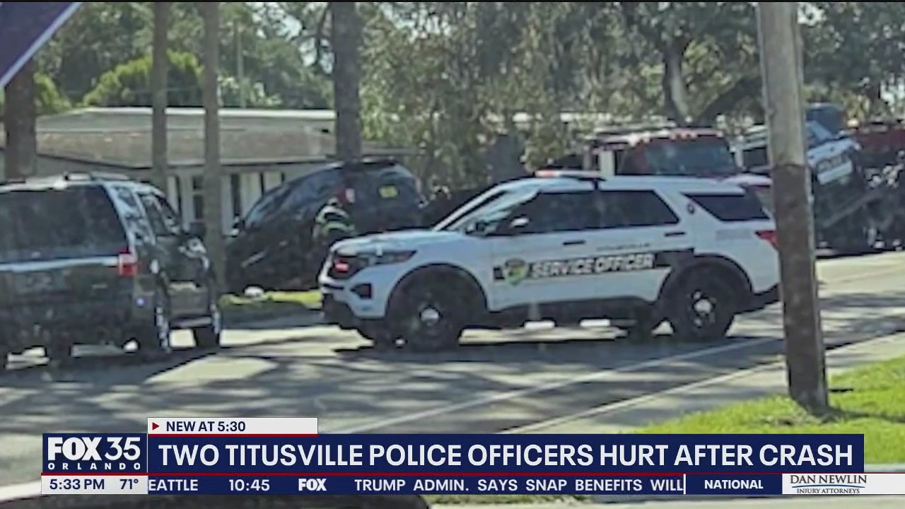 2 Titusville officers hospitalized after car crash | FOX 35 Orlando
