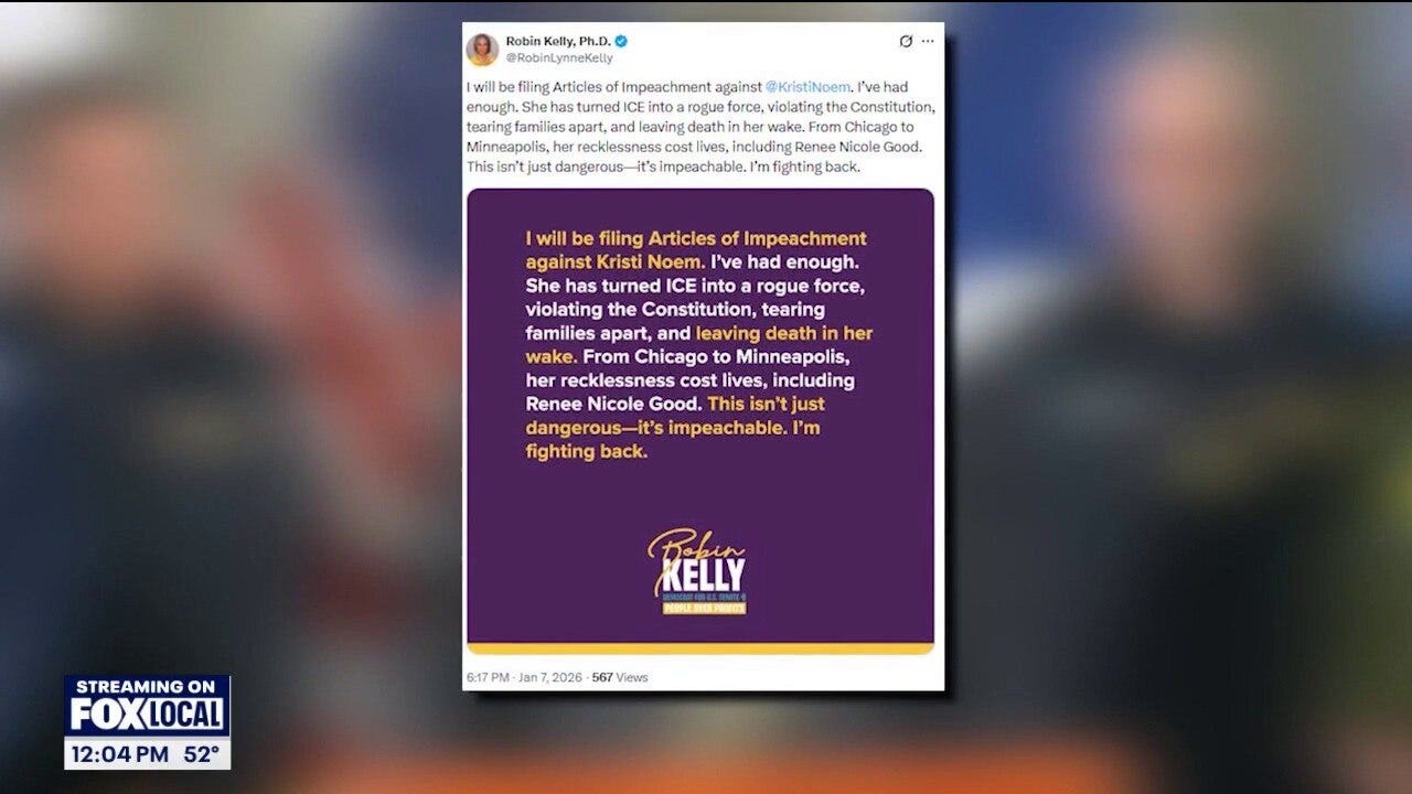 Illinois congresswoman calls for impeachment of DHS Sec. Kristi Noem