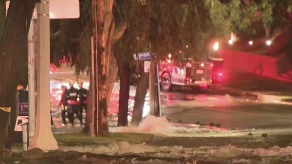Water main break floods streets in the Pacific Palisades