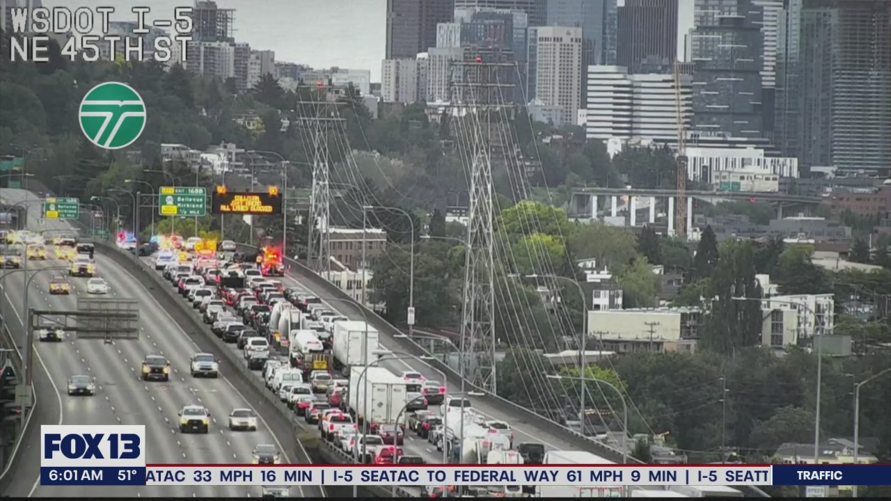 Suspected DUI crash closes SB I-5 at Ship Canal Bridge