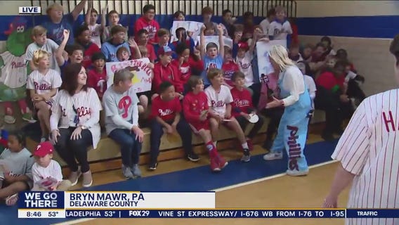 Phillies pep rally at Delaware County school