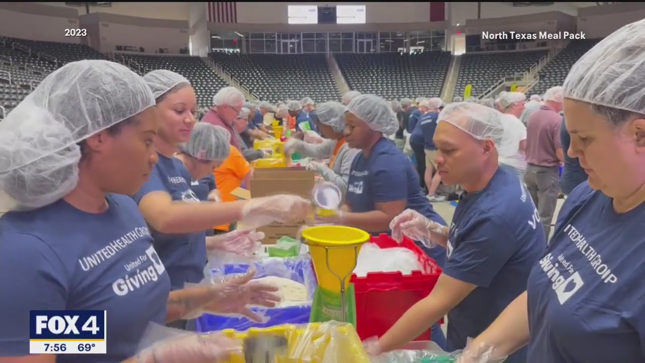 Volunteers gather to pack meals for NTX families
