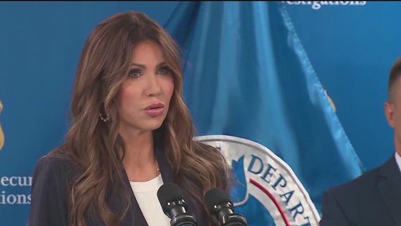 Demonstrators protest visit by DHS Secretary Kristi Noem in Chicago