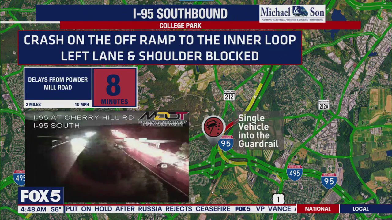 Crash causes early delays near I-95/I-495 split | FOX 5 DC