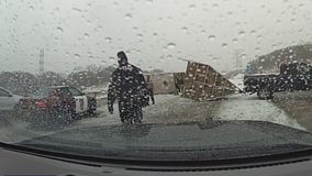 Crash causes sled dog trailer to split in half