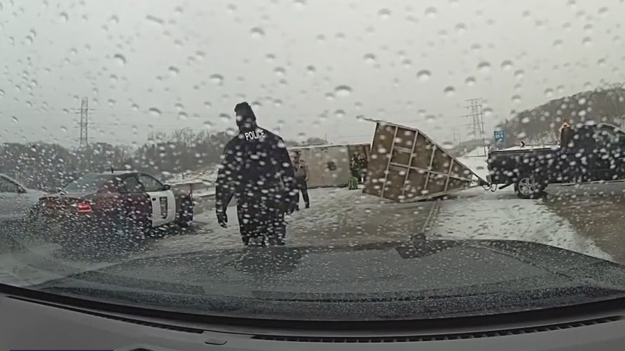 Crash causes sled dog trailer to split in half