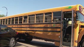 2 kids hurt in school bus vs. dump truck crash