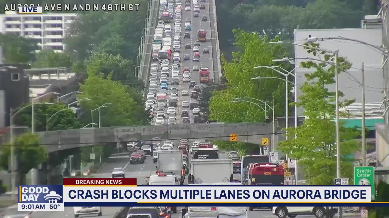 Crash blocks multiple lanes on Seattle's Aurora Bridge SR 99