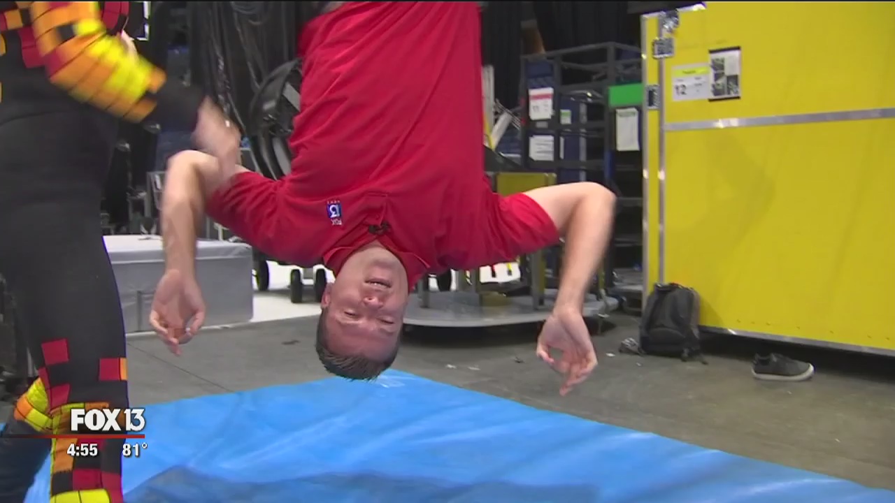 Chip hangs out with Cirque du Soleil's 'Axel'