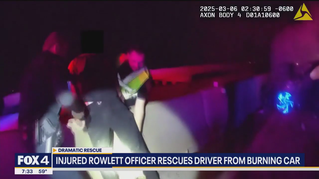 Injured Rowlett officer rescues driver from burning car