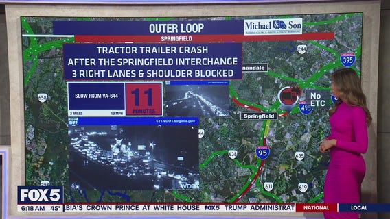 Tractor-trailer crash on I-495 near Springfield Interchange