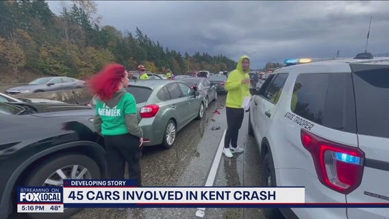 45-car pileup causes I-5 shut down, massive traffic backup in Kent