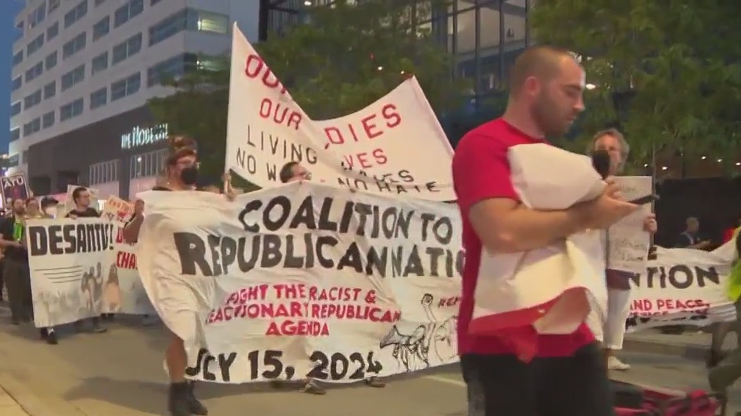 Groups protest the Republican debate