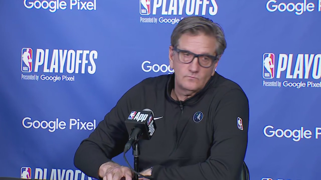 Chris Finch reacts after Wolves eliminate Nuggets (RAW)