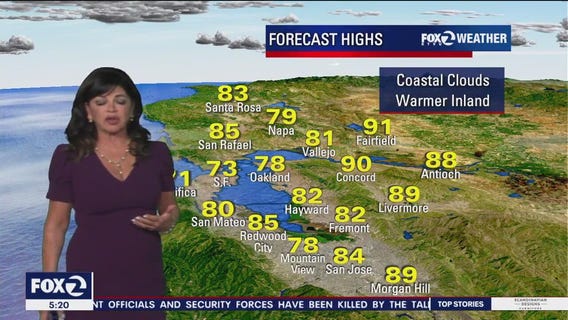 Coastal clouds, warmer inland