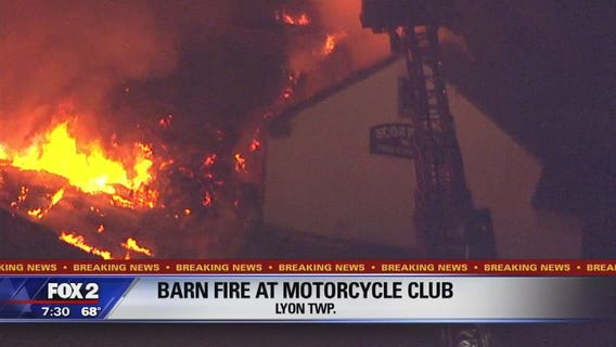 Motorcycle club barn burns on Milford Rd in Lyon Township