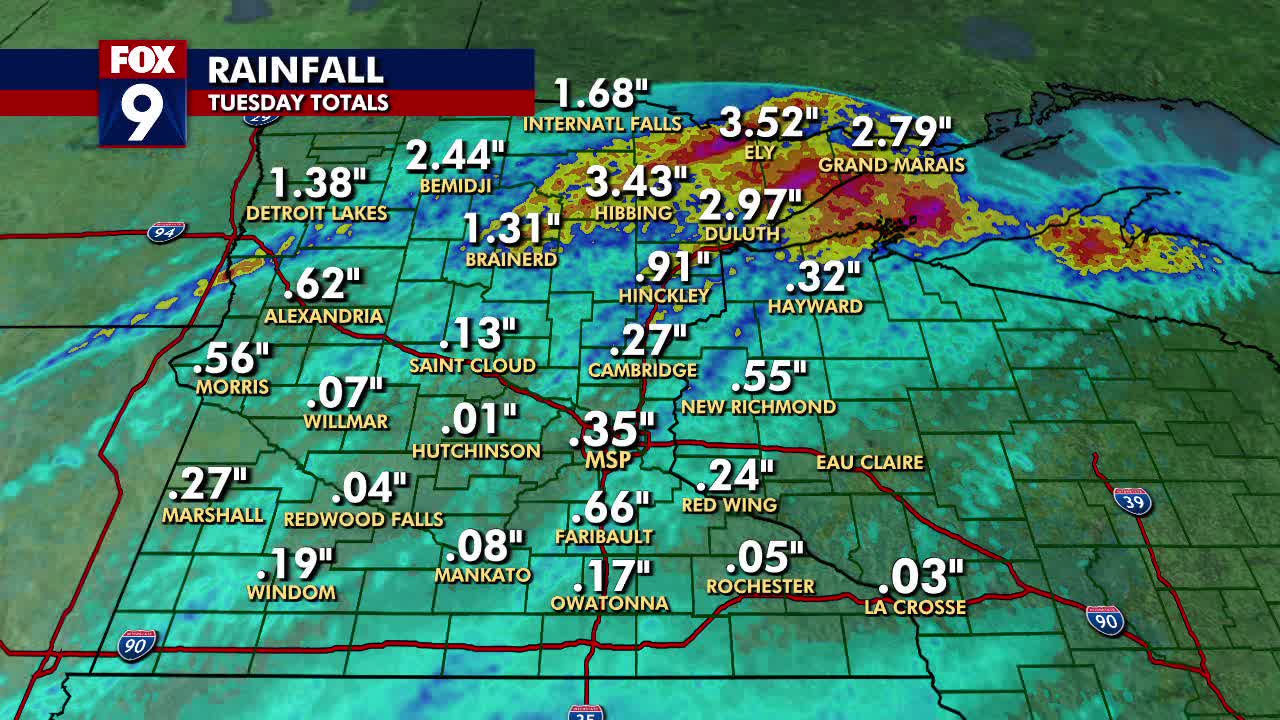 MN rain totals from Tuesday's storm | FOX 9 Minneapolis-St. Paul