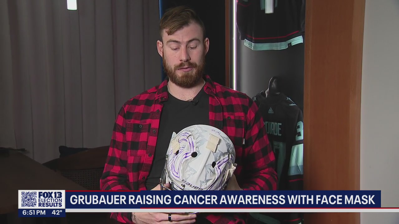 Seattle Kraken goalie's helmet to be auctioned off for cancer research