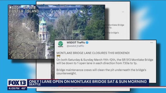 Only 1 lane open on Montlake Bridge Saturday and Sunday morning