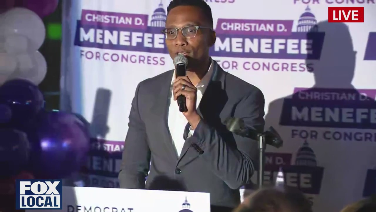 Christian Menefee addresses supporters on election night