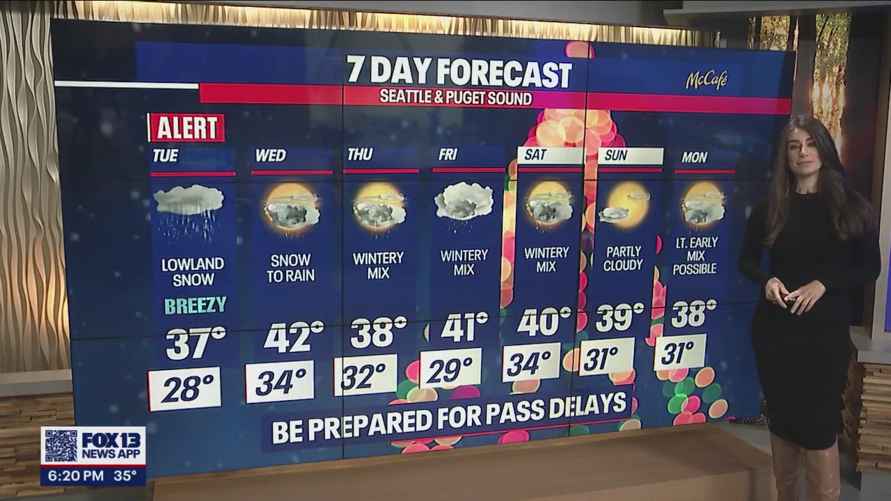 Lowland snow possible in Puget Sound on Tuesday