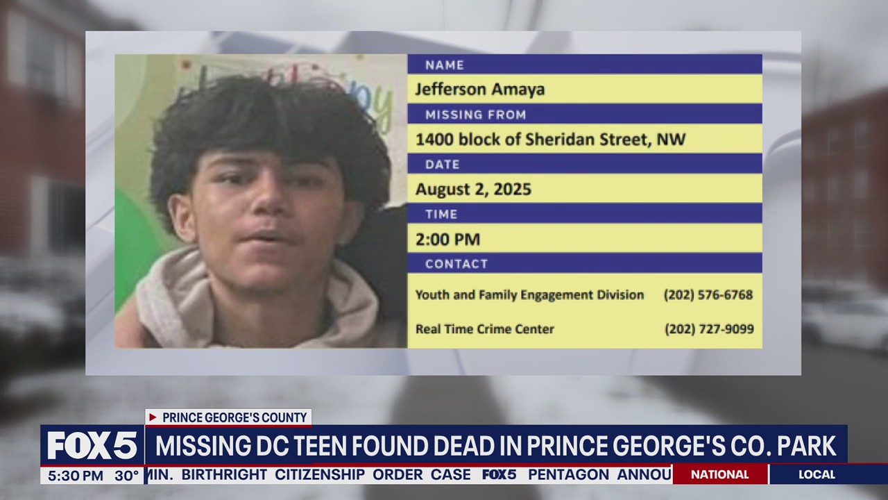 Missing DC teen found dead in Prince George's County park