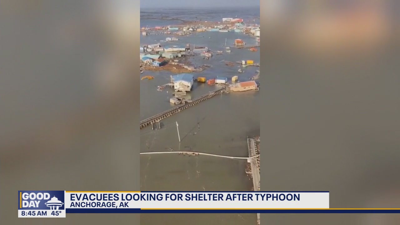 Evacuees look for shelter after Alaska Typhoon Halong
