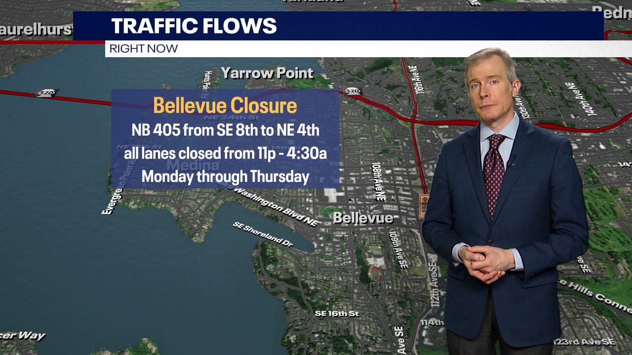 Traffic Alert: NB I-405 closed overnight in Bellevue, WA