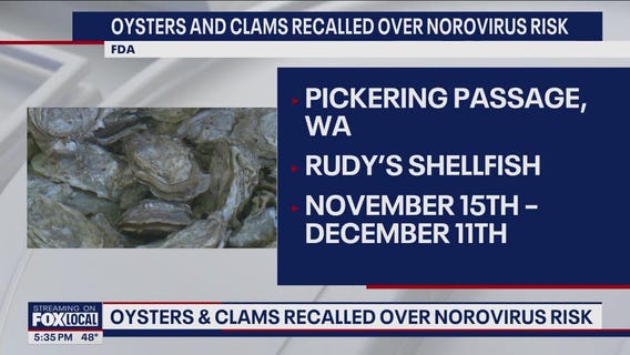 WA oysters, clams recalled over norovirus risk