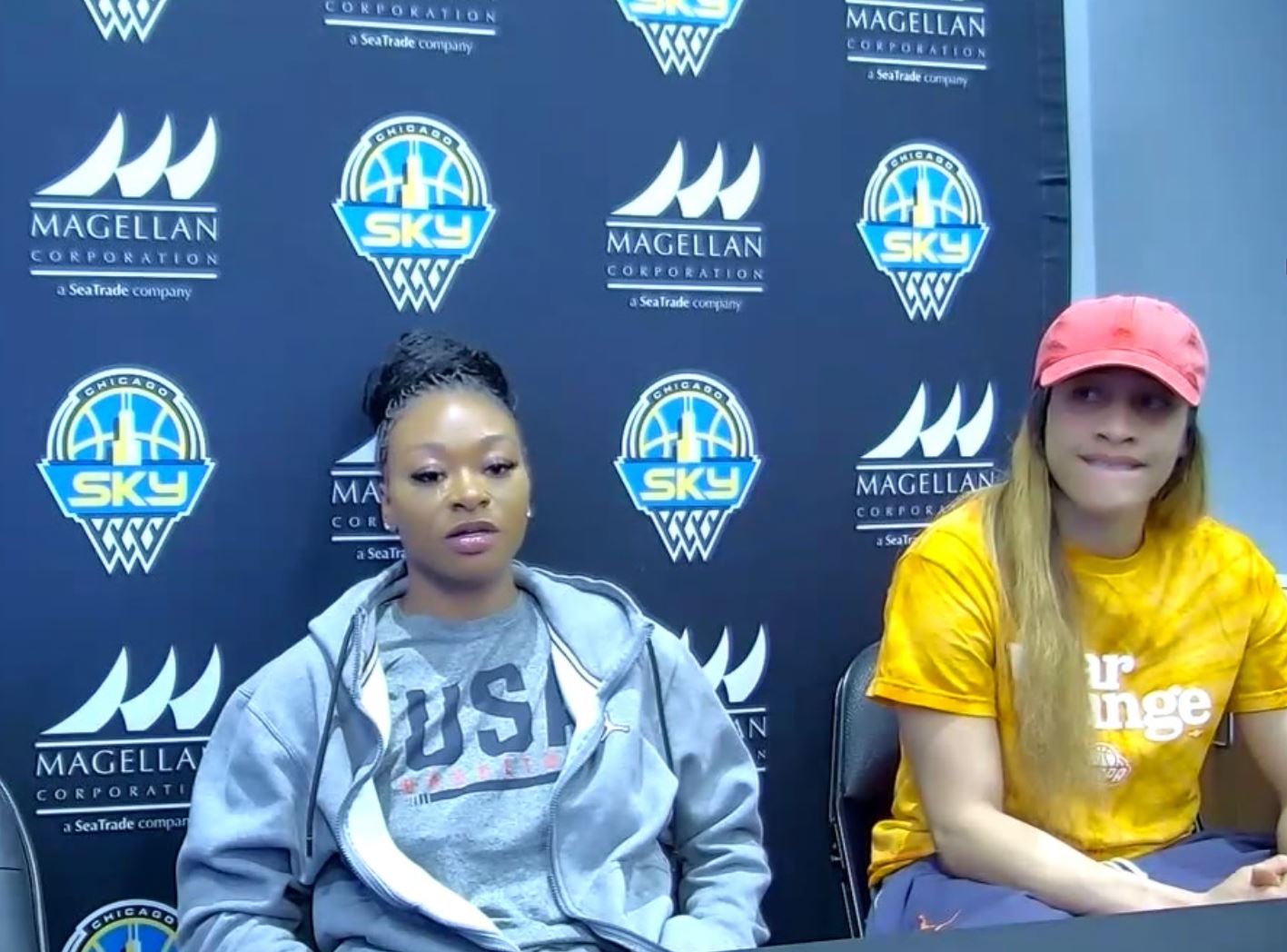 Sky players Dana Evans and Chennedy Carter talk following the Sky's loss to Washington