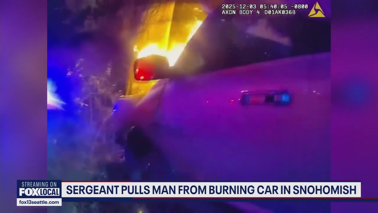Sergeant rescues unconscious driver from burning truck in Snohomish, WA