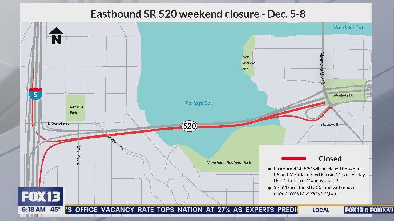 Eastbound SR 520 weekend closure