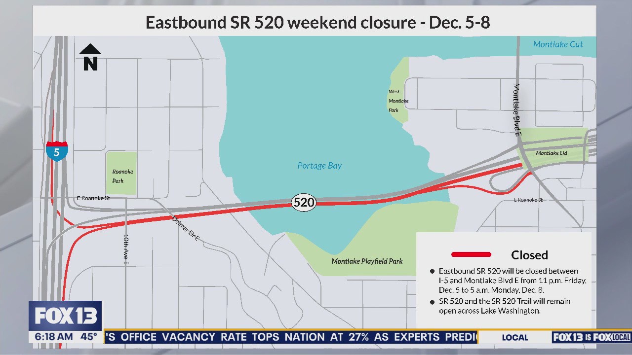 Eastbound SR 520 weekend closure in Seattle