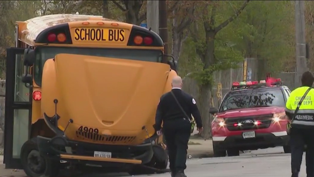 More than a dozen people hospitalized when school bus carrying special needs students collides with car in Little Village