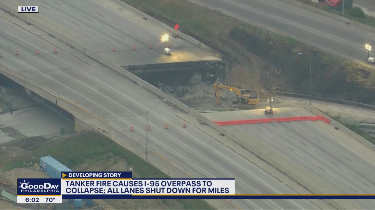 Tanker fire causes I-95 overpass to collapse