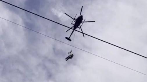 Helicopter transports line worker in St. Paul
