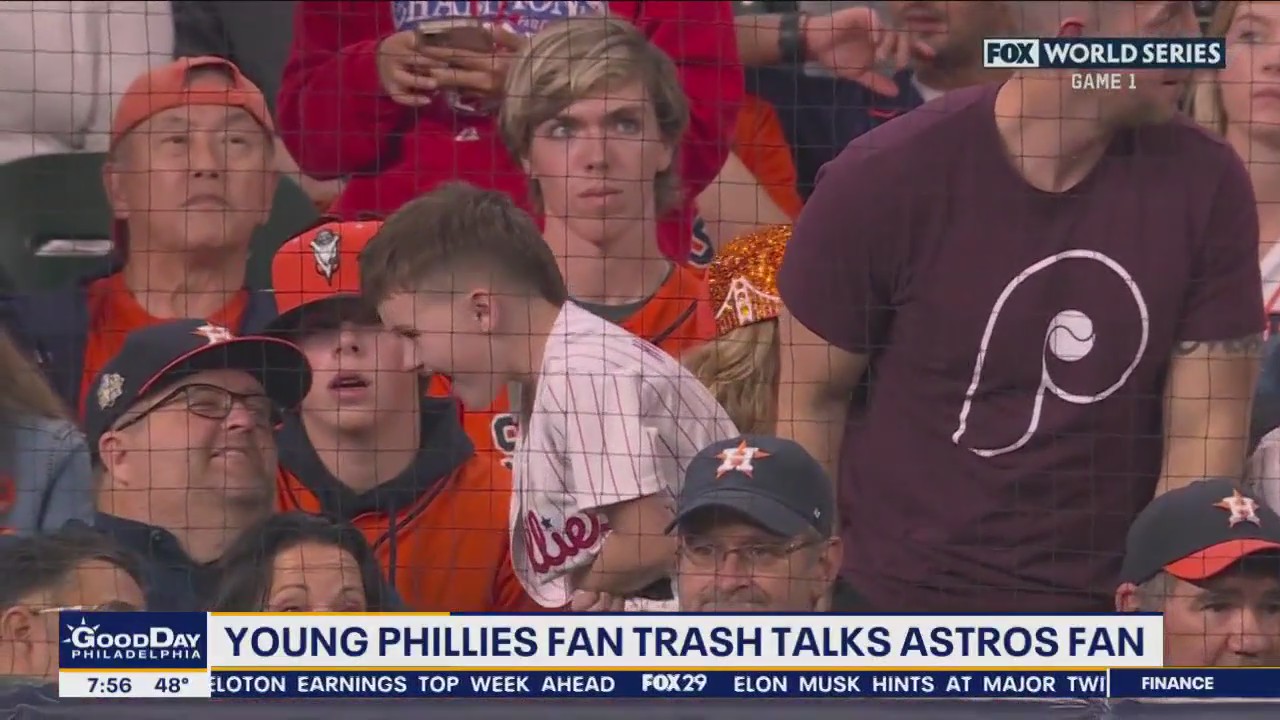 Young Phillies fan trash talks Astros fan in viral video
