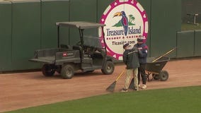 Twins home opener: Getting the field ready
