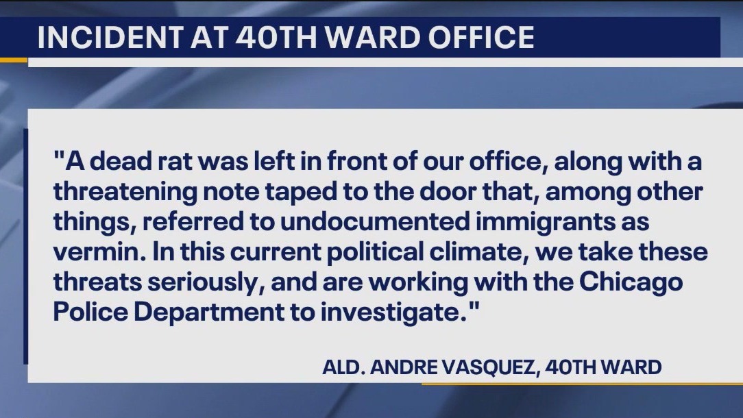Dead rat, derogatory letter left at Chicago alderman's office