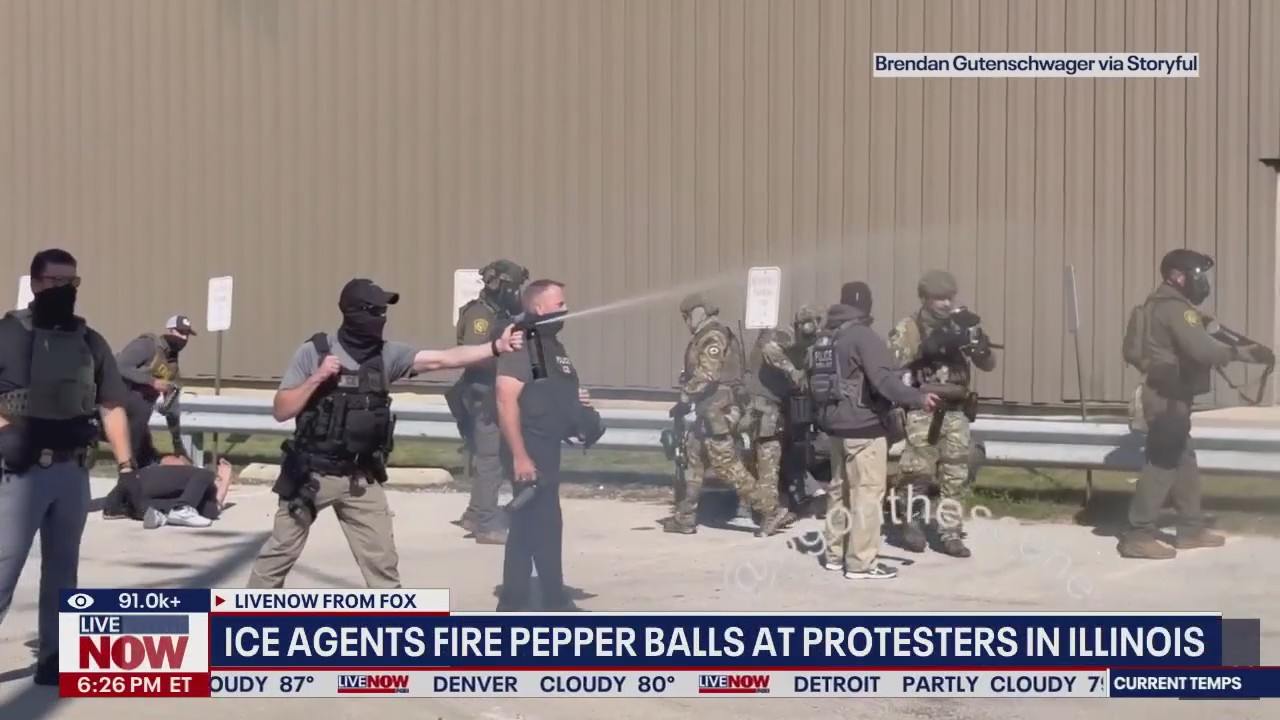 ICE agents fire pepper balls at protesters in Illinois