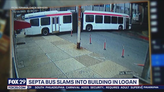No injuries after SEPTA bus rolls backwards into a Logan building, scattering debris