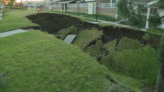 Massive sinkhole opens between buildings in La Habra