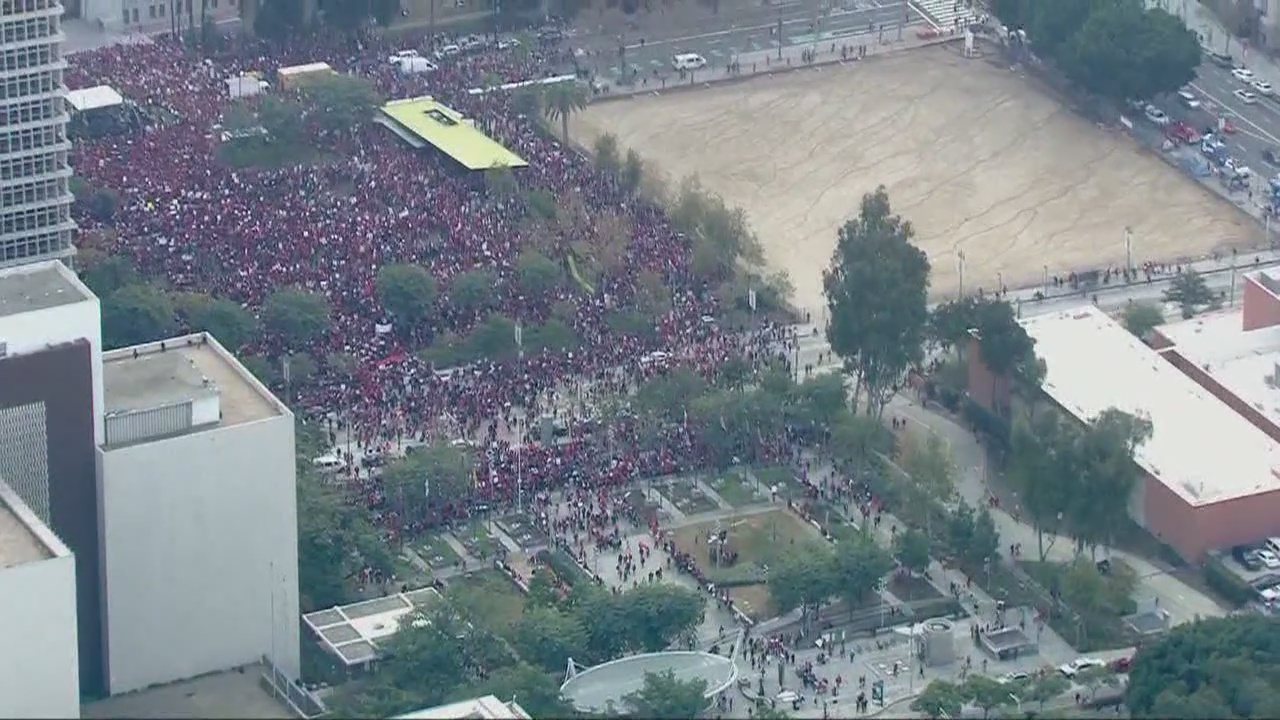 Thousands march on fifth day of Los Angeles teachers' strike