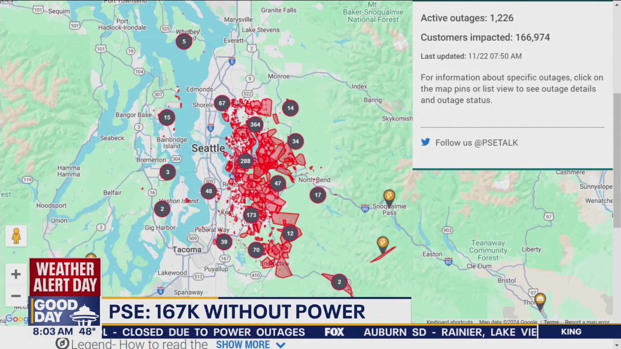 PSE: 167K without power after WA's bomb cyclone