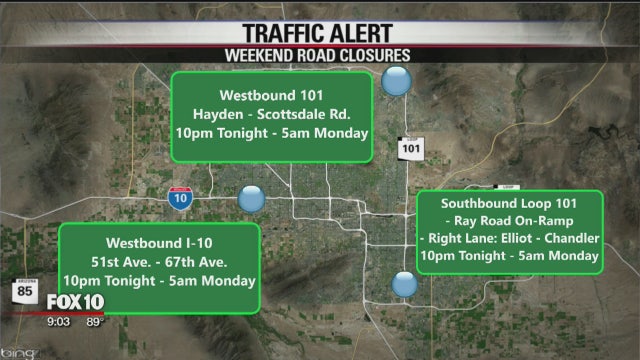 Weekend freeway closures scheduled for I-10, L-101, I-17