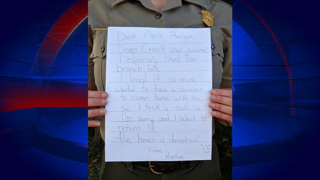 Girl sends back 'souvenir' rock, apology letter to national park