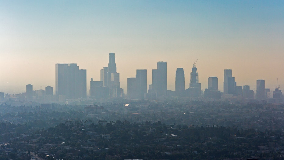 Downtown Los Angeles with an inversion layer of smog.