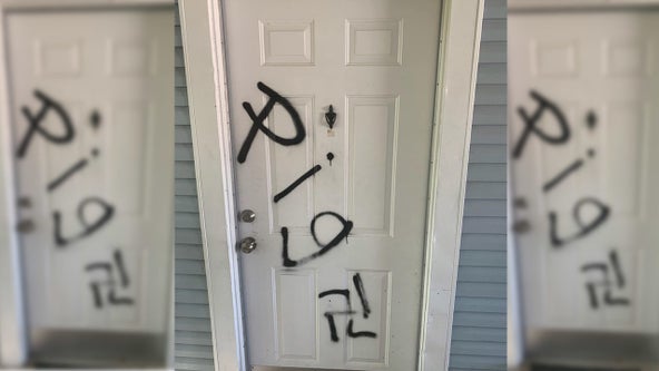 Splendora ISD police officer's door vandalized with swastika symbol, word "pig"
