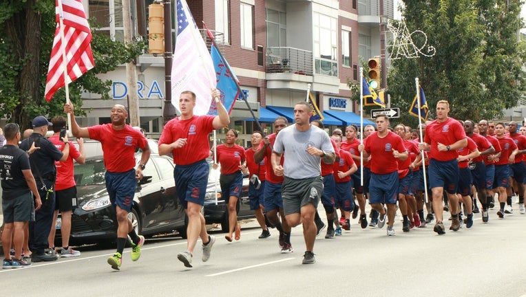 Members of the Philadelphia Fire Department formed a relay team that covered 80 miles from Maryland to Trenton in honor of first responders who lost their lives on 9/11.