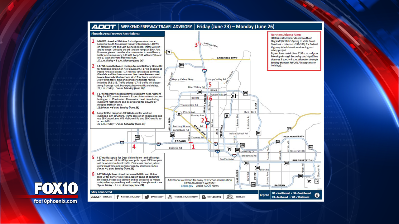 ADOT: Weekend Closures For June 23-26 | FOX 10 Phoenix